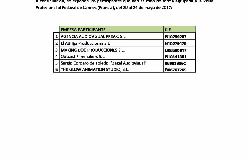 PARTICIPANTES V.P. FESTIVAL CANNES 2017