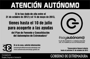 Los autónomos registrados entre el 31/10/2012 y el 14/05/2013 disponen hasta el 10 de julio para solicitar las ayudas del Plan de Autoempleo