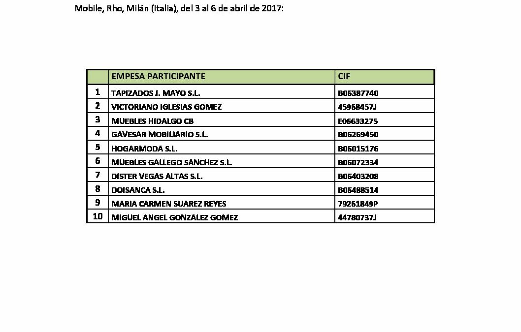 Participantes Visita Profesional SALONE INTERNAZIONALE DEL MOBILE 2017