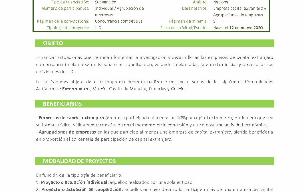 34 F_Programa de Inversiones de empresas extranjeras en actividades de I+D_ ICEX 2020