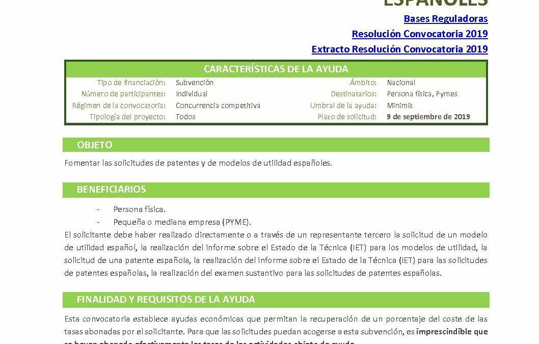 F_ Fomento de solicitudes de Patentes y Modelos de Utilidad Españoles 2019