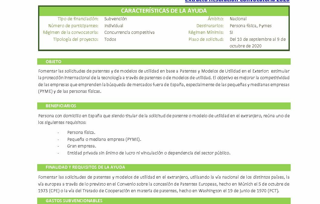 F_ Fomento de solicitudes de Patentes y Modelos de Utilidad en el Exterior