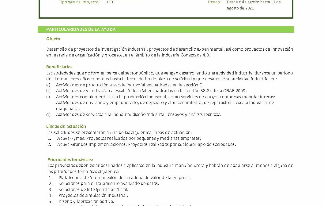 F_Ayudas a proyectos de I+D+i en el ámbito de la industria conectada 4.0. (Activa Financiación)