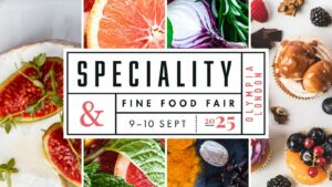 Vista general de la feria gourmet en Reino Unido con expositores y profesionales del sector alimentario