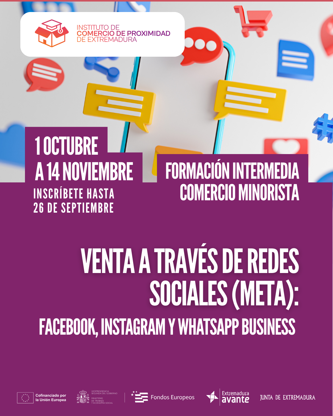 Formación online sobre venta en redes sociales con herramientas Meta para comercios minoristas